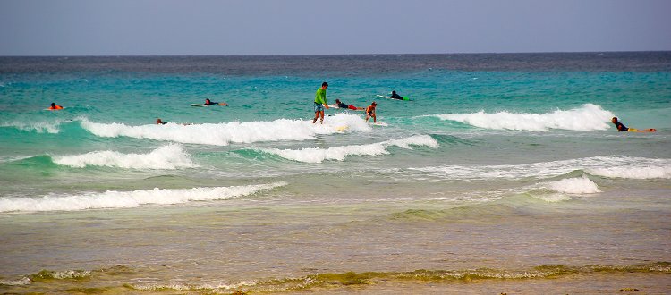 Surfing at Drill Hall Beach, Barbados